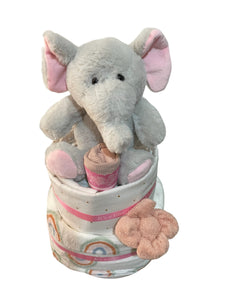 Pink elephant nappy cake