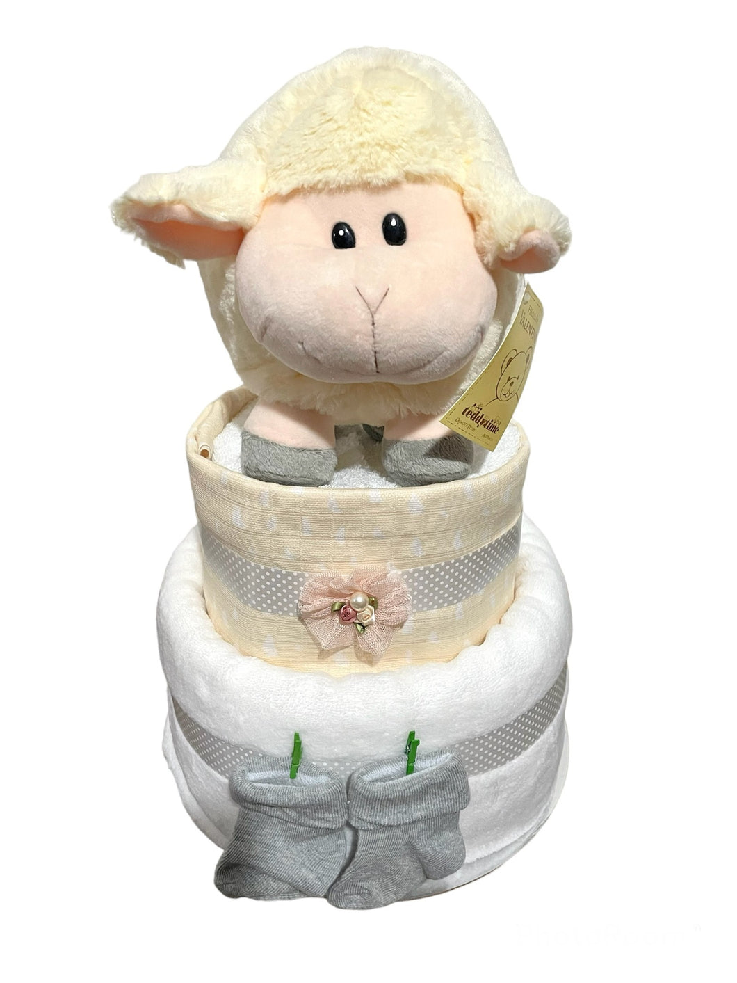 Two-tier Lamb neutral nappy cake